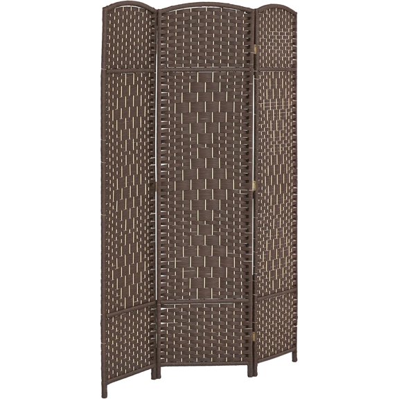 PRZL 3 Panel Room Divider, 6' Tall Folding Privacy Screen, Hand-Woven Freestanding Wall Partition for Home Office, Bedroom, Brown