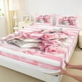 thumbnail image 3 of Manfei Romantic Flower Rose Twin Sheet Sets,Chic Women Perfume Twin Fitted Sheet,Pink White Stripes Line Flat Sheet For Girl,Luxury Bedroom Decor,3pcs, 3 of 7