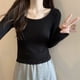 thumbnail image 1 of Camisetas de manga larga para mujer, lisas, sencillas, a la moda, combinables, clásicas, ajustadas, con cuello cuadrado, elegantes, para uso diario, para otoño, con estilo, suaves y chic., 1 of 6