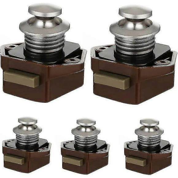 Push Button Latch Keyless Door Lock 15-27mm Brown For Rv Caravan Motorhome Furniture Cupboardbrown5pcs)