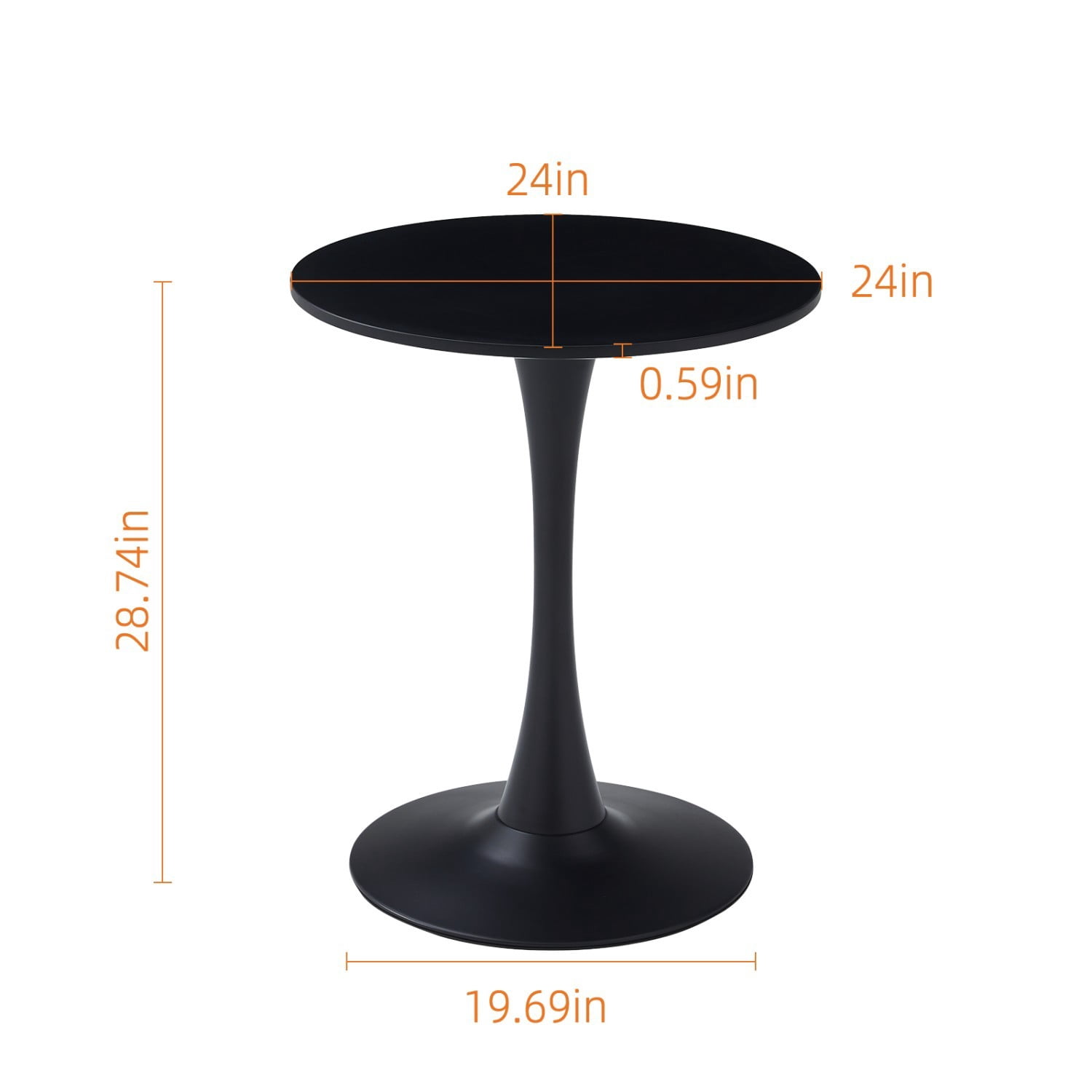 24" Round Dining Table, Modern Black Tulip Base Table with MDF Top & Matte Iron Pedestal, Small Space Kitchen Table, Mid Century Coffee Table for Dining Room, Living Room & Apartment