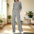 thumbnail image 2 of Women's Lounge Sets, Mock Neck Half Zip Sweatsuits,Casual Long Sleeve Jumpsuit Romper,Wide Leg Sweatpants,Soft Comfy,Fashion Clothing,Oversized Tracksuit,Airport Travel Outfit with Pockets Grey, 2 of 4