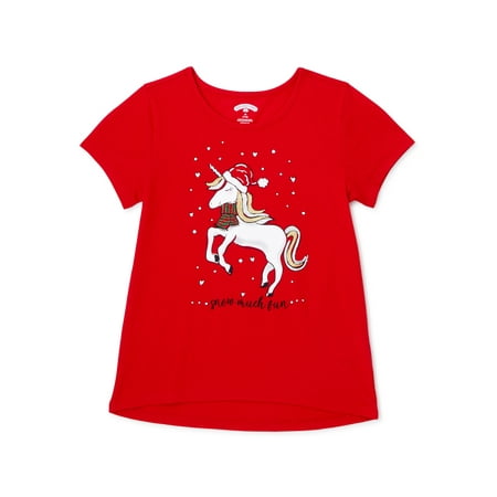Holiday Time Girls Christmas Unicorn Short Sleeve T-Shirt, Sizes 4-18