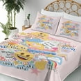 thumbnail image 3 of Ambesonne Emoji Fitted & Top Sheet Set with Shams, Funny Faces Colorful Pastel, Pale Pink and Mustard, 3 of 5
