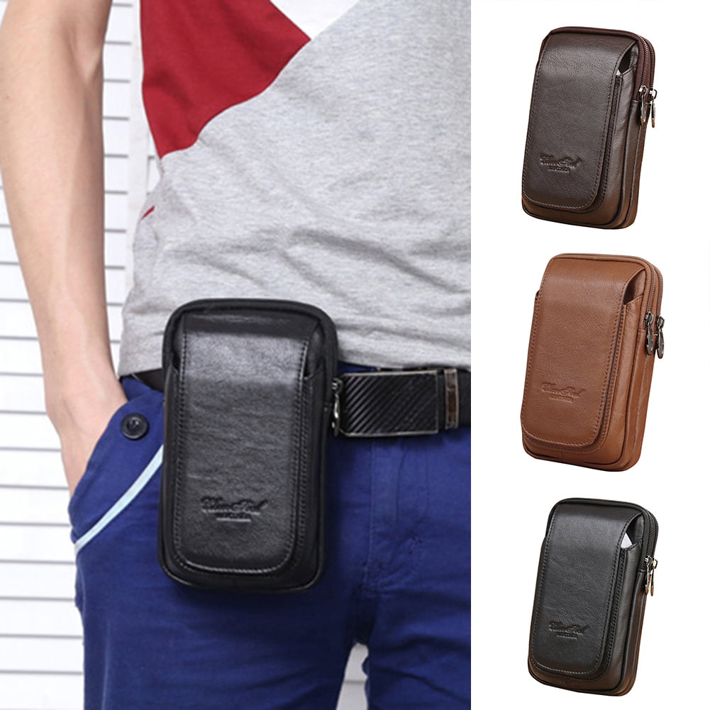 Genuine Leather Men\u2019s Design Casual Phone Pouch Multifunction Hook Belt Waist Bag Cellphone Case