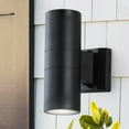 thumbnail image 5 of JONATHAN Y Duo 6" 2-Light Modern Midcentury Cylinder Outdoor Metal/Glass Integrated LED Wall Sconce with Uplight, Black, 5 of 7