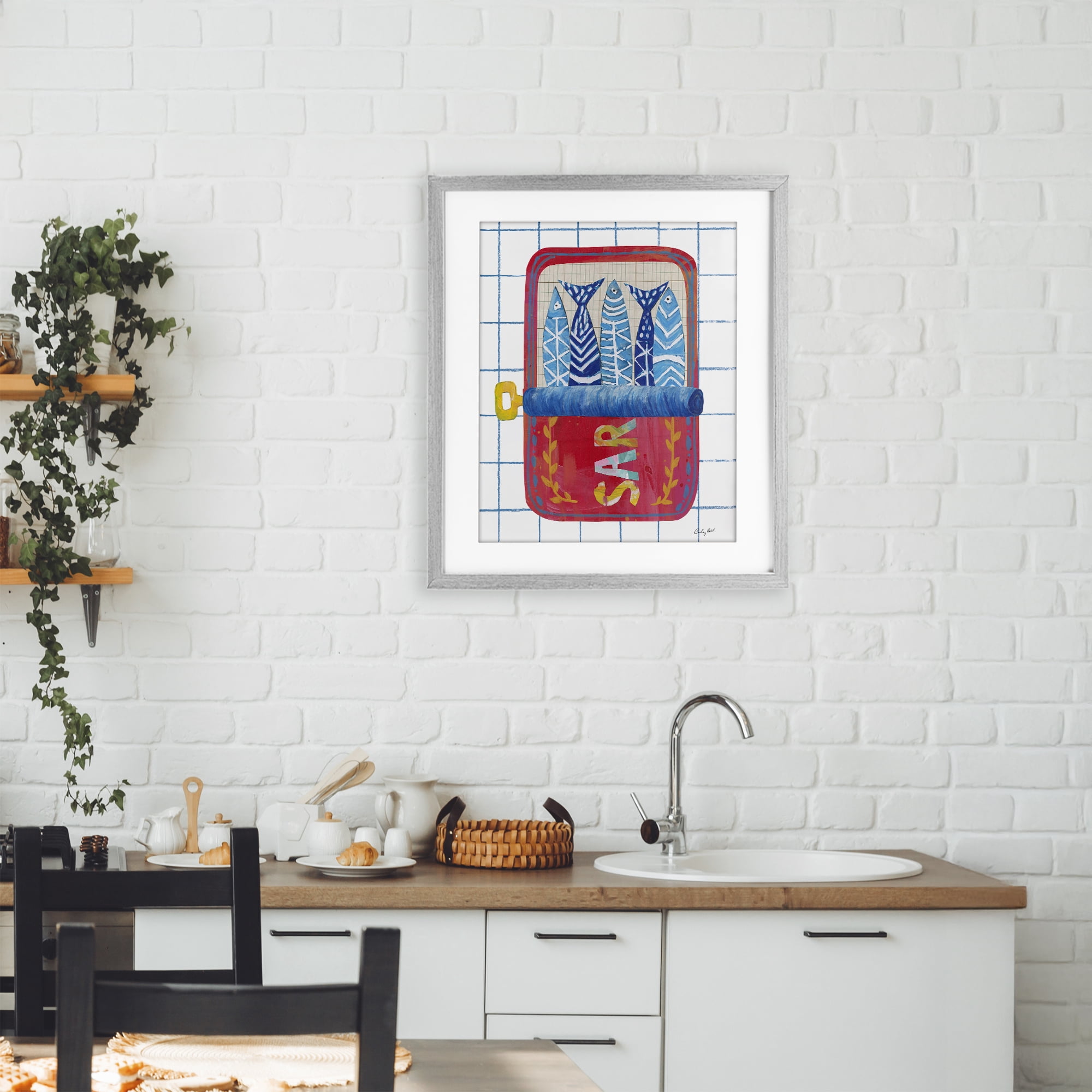 Stupell Industries Silly Sardines Red Tin Gray Framed Print Under Glass, design by Courtney Prahl
