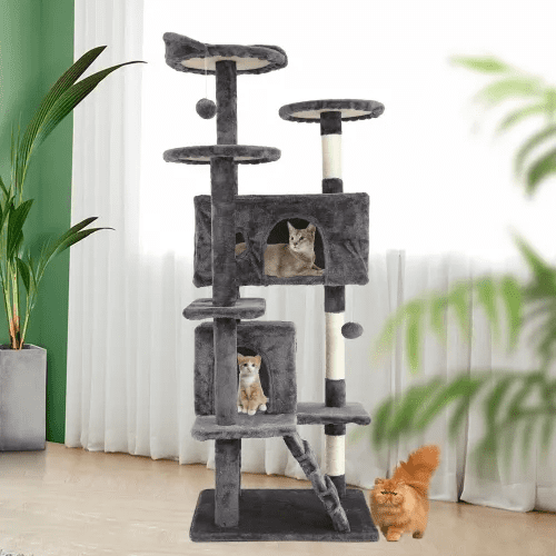 BORGEBY 54in Cat Tree Tower for Indoor Cats，Multi-Level Pet Furniture with Sisal Scratching Post, Large Cozy Condo, Climbing Ramp, Kitten Toy（Light Gray）