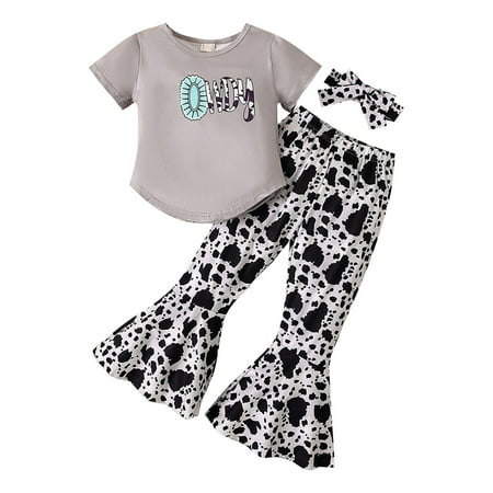 

Girl Cow Print Suit Summer Short Sleeve T Shirt Flare Pants Suit 2 Piece Set for 5 to 10 Years Baby Girl Twin Outfits Baby Girl Sweatsuit Girls Clothes Size 8 Girls Outfits Baby Girl 12-18 Months