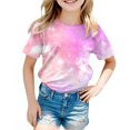 thumbnail image 3 of Toddler Girl Shirts Round Neck Short Sleeve T Shirt 3D Galaxy Print Fashion Starry Sky Kids Summer Clothing Pink,110, 3 of 3
