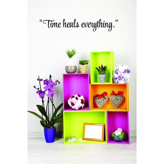 Custom Decals Time Heals Everything. Wall Art Size: 8 X 30 Inches Color: Black