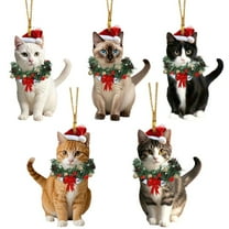 5 counts Christmas Pendents Set Cartoon 2D Acrylic Cats Ornament with Lanyard DIY Home Decoration