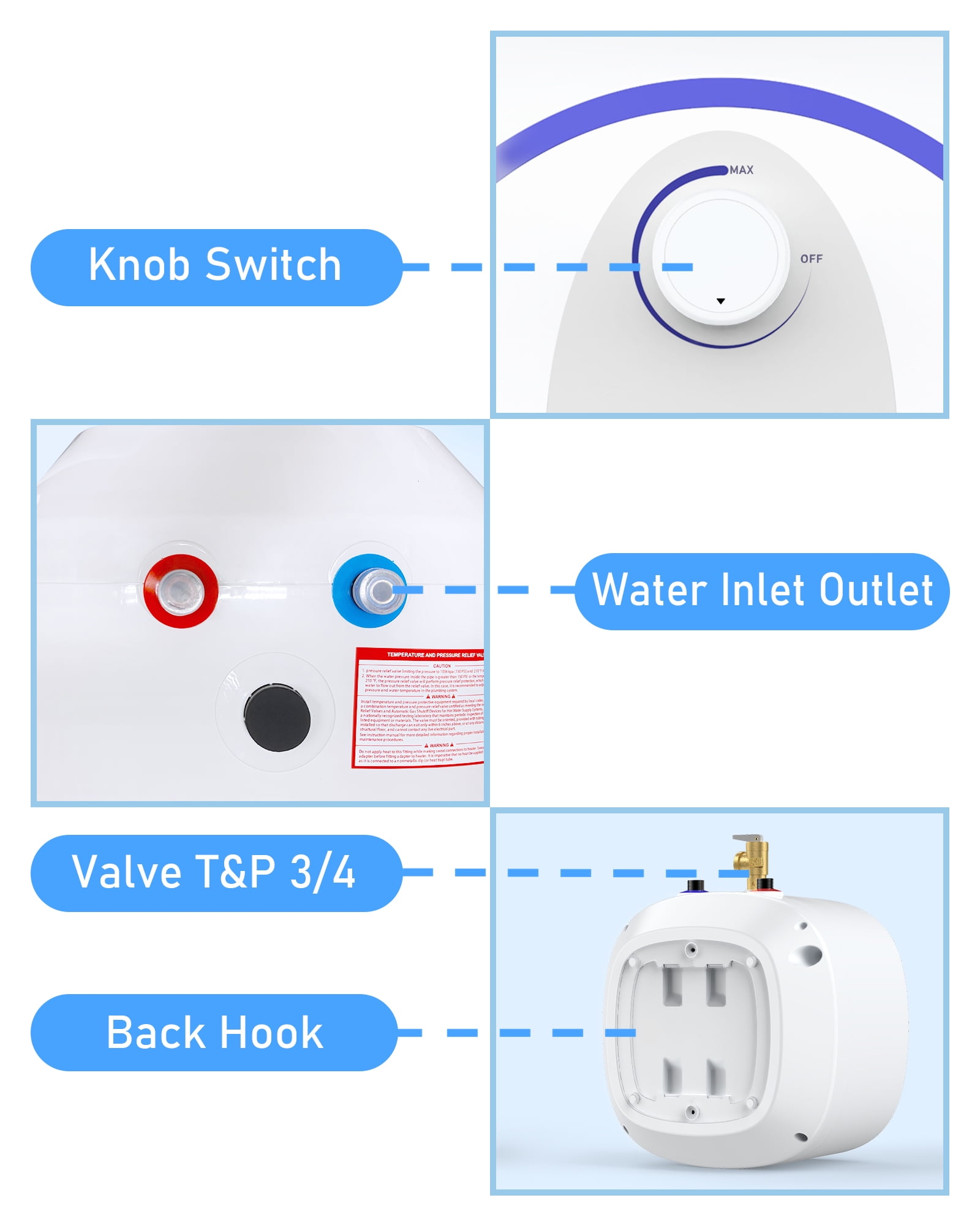 Instant Hot Water Heater 4-Gallon,1440W Electric Mini Tank Water Heater for RV, Rapid Heating with Auto Shut-Off, IPX4 Waterproof, 150 Psi Pressure Resistance, Suitable for your favorite place