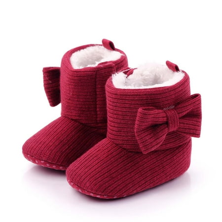 

CSEONE 0-12Months Baby Walking Shoes First Walker Shoes Girl Winter Toddler Baby Boys Girls Bow Thicken Velvet Snow Protect Toes Outdoor Sneakers