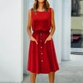thumbnail image 2 of B91xZ Robes pour Femmes 2024 Invité de Mariage Sans Manches Col en V Boutonnée Ample Fluide à Étages Mini Robe avec Ceinture, Rouge L, 2 of 5
