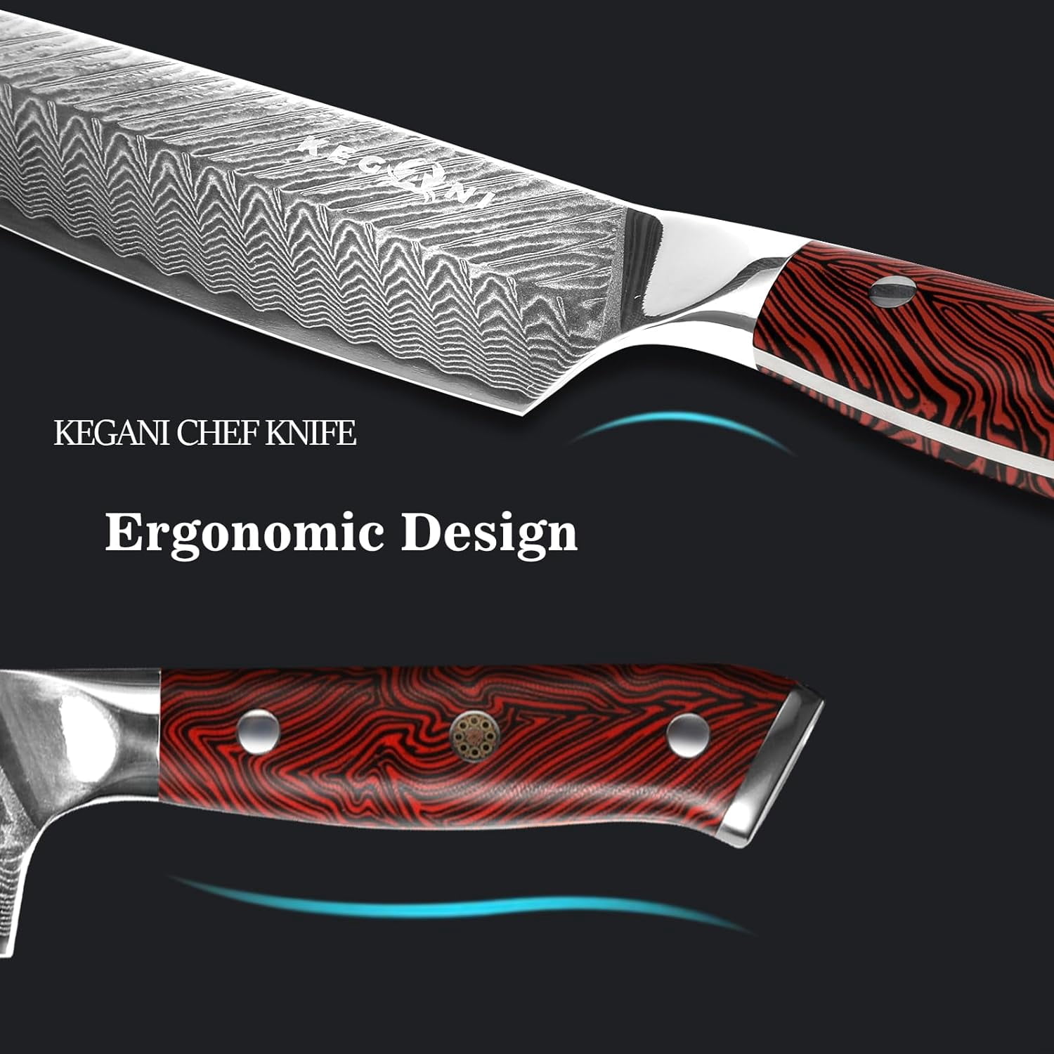 Kegani Chef's Knife - 8 Inch Professional Chef Kinfe - 67 Layers VG-10 Japanese Damascus Super Steel Ultra Sharp Kitchen Knife - Ergonomic Handle, Gift Box - Flame Knight Series
