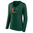 thumbnail image 2 of Women's Green Miami Hurricanes Logo Long Sleeve V-Neck T-Shirt, 2 of 3