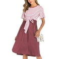 thumbnail image 1 of CEHVOM Robe à Col Rond à Manches Courtes à Rayures avec Surpiqûres pour Femmes Enceintes, 1 of 6