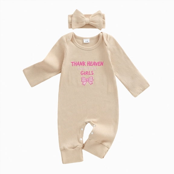 Newborn Newborn Baby Bodysuits Newborn Baby Girl Outfit Jumpsuit Long Sleeve Ruffle Knit Romper With Headband Newborn Fall Winter Gift Clothes,Beige Jumpsuit Bodysuit