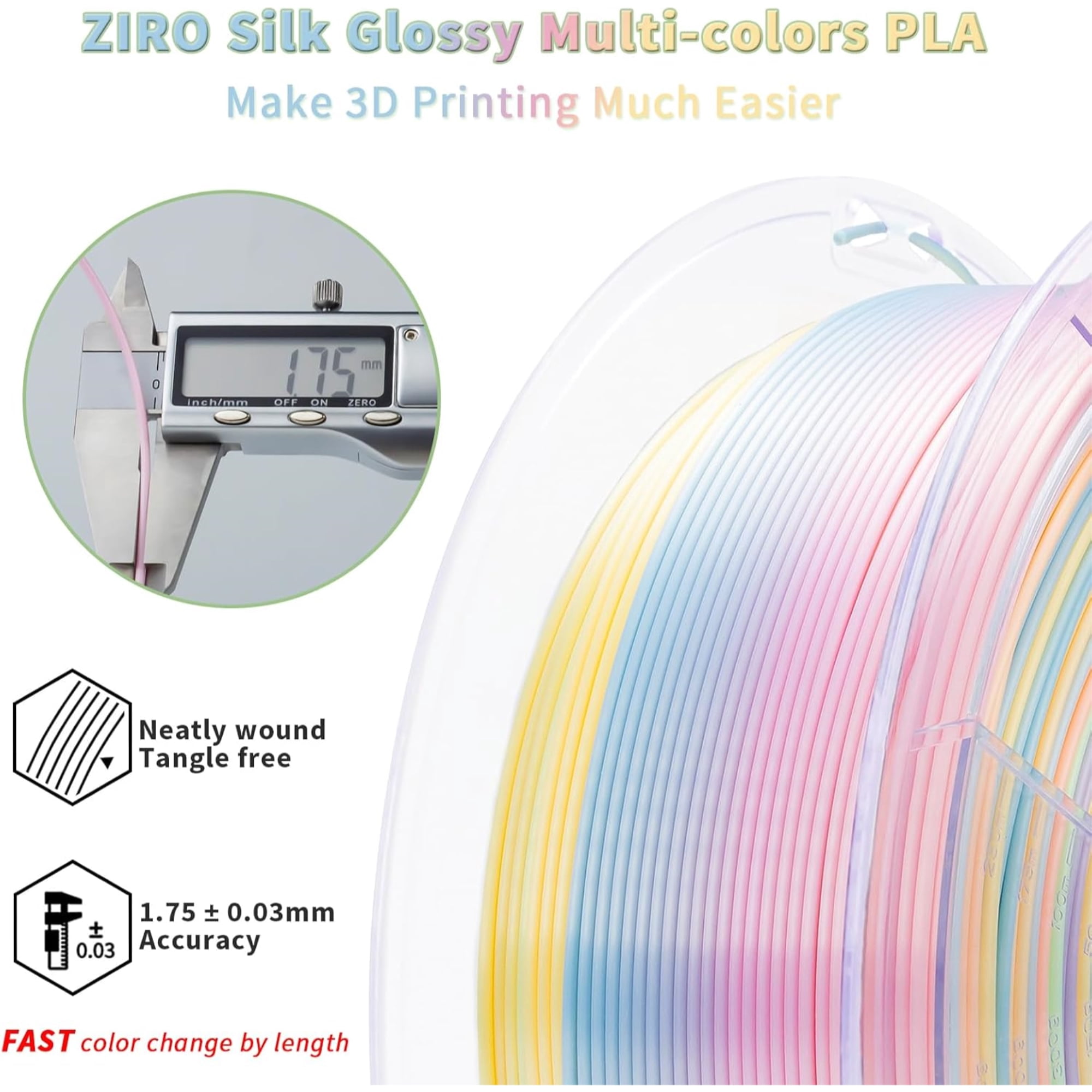 Ziro 3D Gradient Silk PLA Filament 1.75mm 1kg, Candy