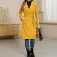 thumbnail image 7 of CCRFTGI Winter Coats for Women Dressy Casual Belted Wool Trench Mid Long Pea Coats Fashion Lapel Collar Coat Warm Overcoat with Belt Yellow M, 7 of 7