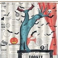 thumbnail image 1 of Whimsical Halloween Shower Curtain - Blue with Pumpkins & Skulls, 1 of 4