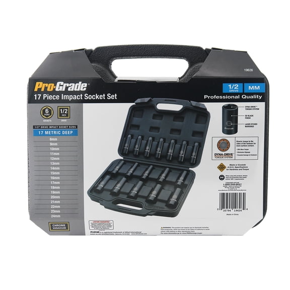 Pro-Grade 17 PIECE 1/2" DRIVE METRIC DEEP IMPACT SOCKET SET