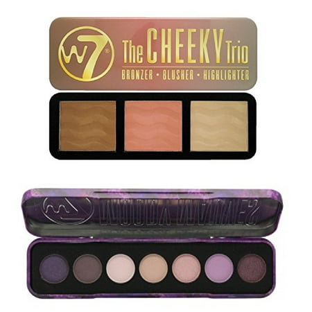 Trio Eye Shadow Charm W7 Holiday Kit: Moody Mauves Purple Passion Shades, 7 Eye Shadow Colour Palette + The Cheeky Trio, Bronzer, Blusher, Highlighter Tin + 3 Count Eyebrow Trimmer ()