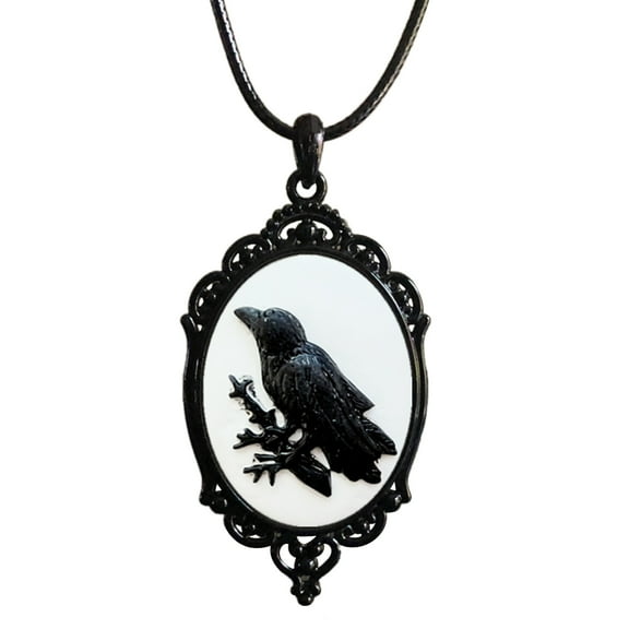 Gothic Crow Raven Charm Necklace Crow Pendant Necklace Mystic Witch Jewelry Gift Rope Chain Goth Crow Choker Unisex