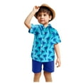 thumbnail image 3 of Huesdet Baby Boy's and Toddler Poplin Short Sleeve Button Up Shirt(Blue,6-12 Months), 3 of 5