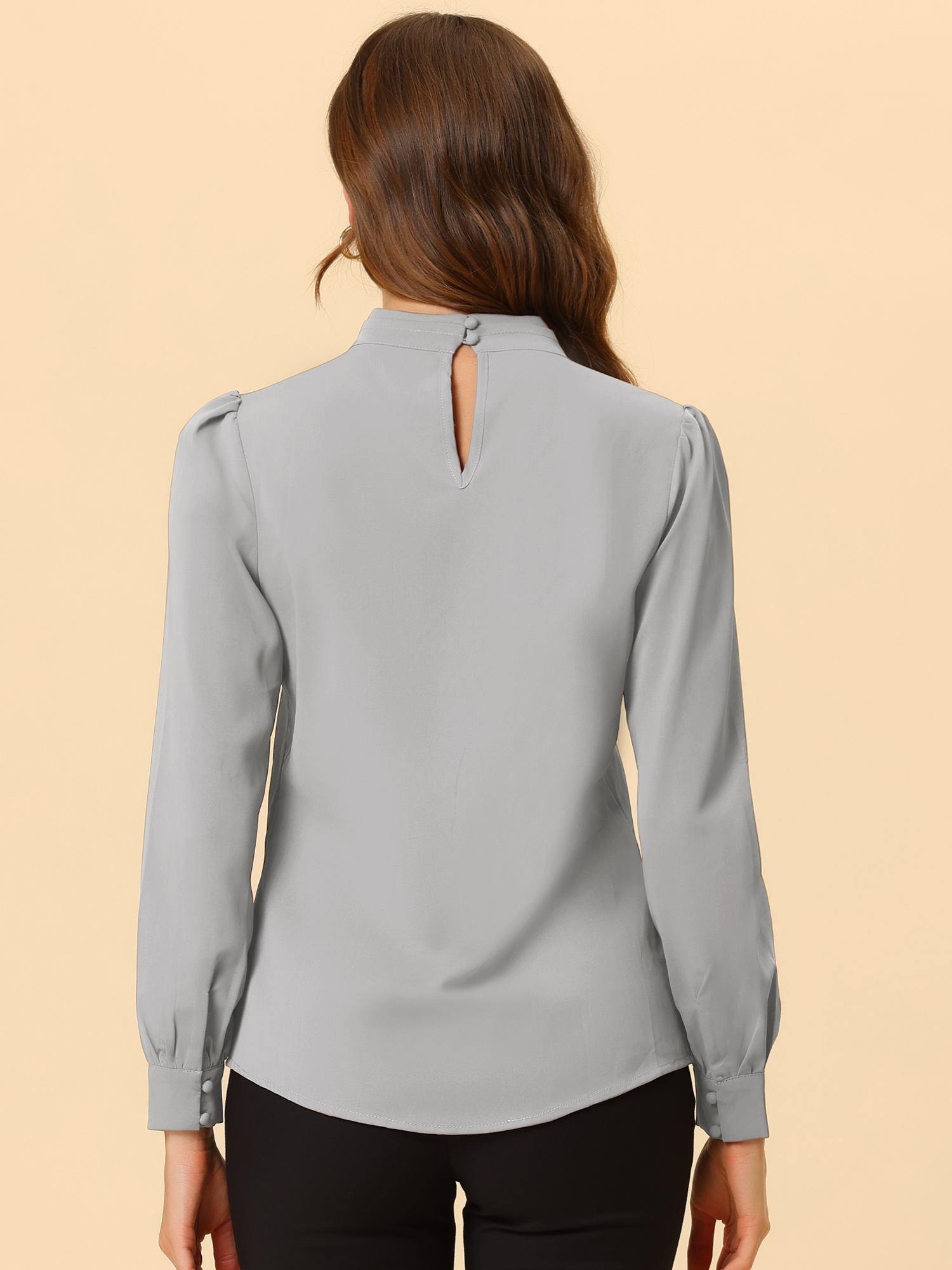DARING DIVA Women's Stand Collar Long Sleeve Office Blouse XS Grey