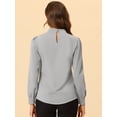 thumbnail image 4 of INSPIRE CHIC Women's Keyhole Stand Collar Pleated Back Button Blouse Tops Brown Grey L, 4 of 5
