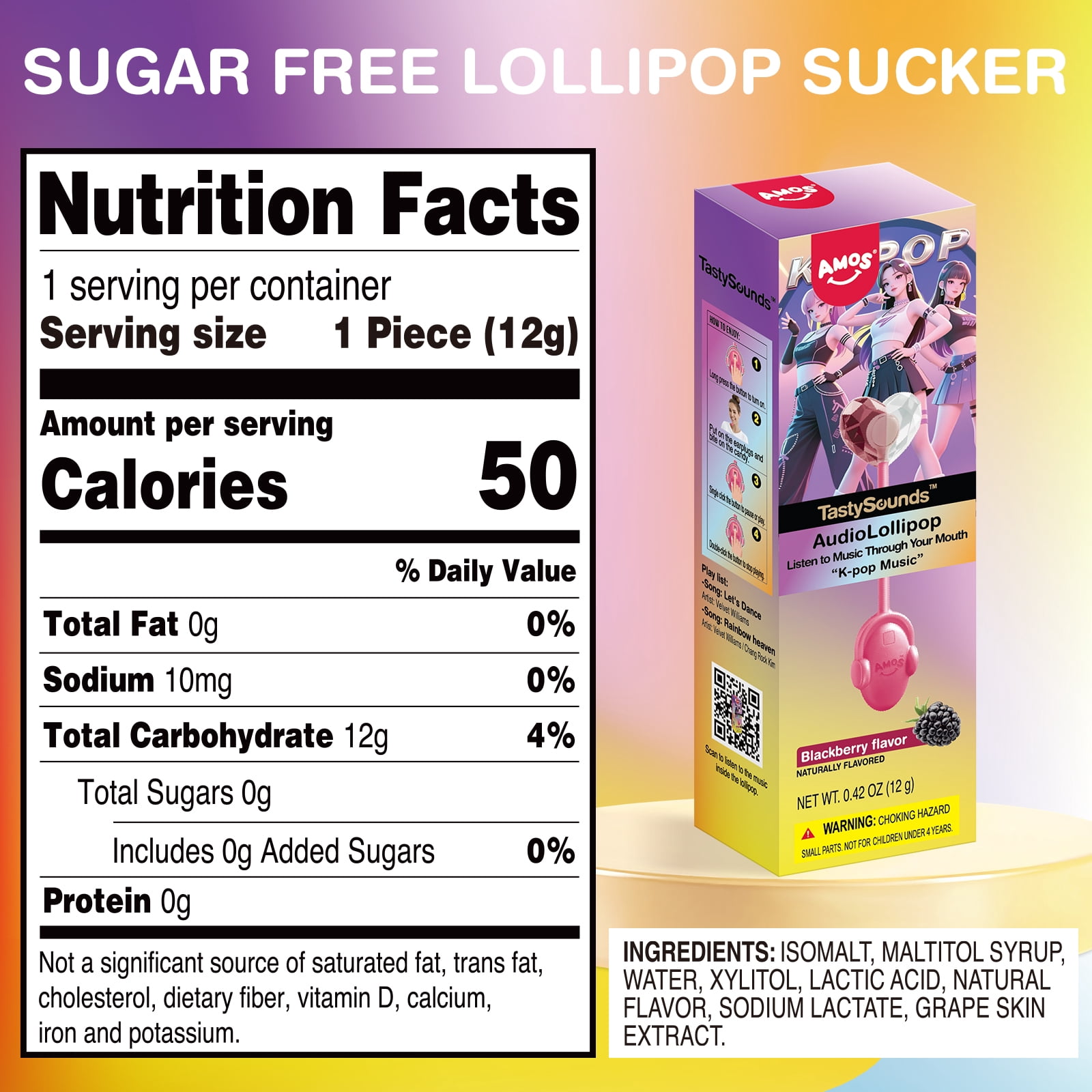 AMOS Tasty Sounds Music Lollipop, Audio Lollipop Sugar Free Candy