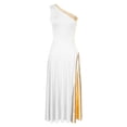 thumbnail image 4 of YONGHS Womens Metallic One Shoulder Lyrical Praise Dance Dress Sleeveless Liturgical Dancewear White M, 4 of 7