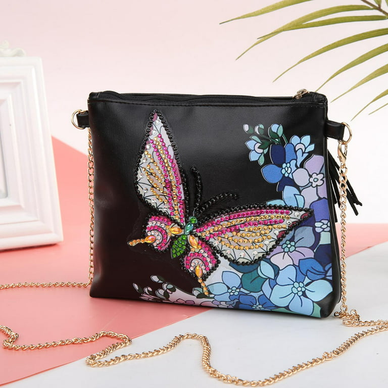Higoodz Painting Handbag, Painting Wallet Black PU Leather Make-up Chain  Bag DIY Hand-Made Craft Gift, Painting Shoulder Bag 