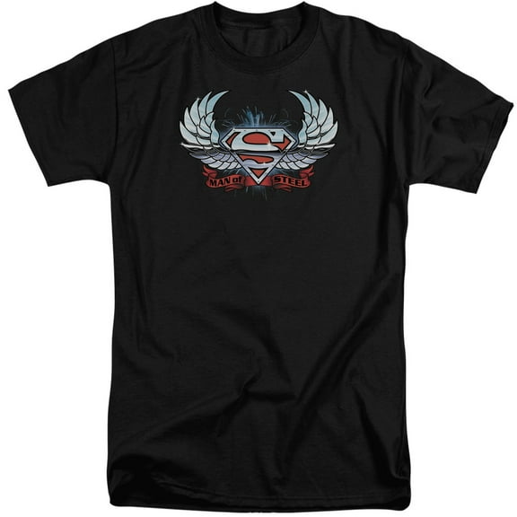 Superman Chrome Wings Shield Adult Tall T-Shirt Black