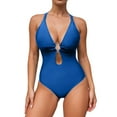 thumbnail image 2 of pstuiky Women's Swimsuits Solid Color Crew Neck Adaptable One Piece Bathing Suits Women's Swimwear One-Piece with High Cut Swim Suit Women, 2 of 9
