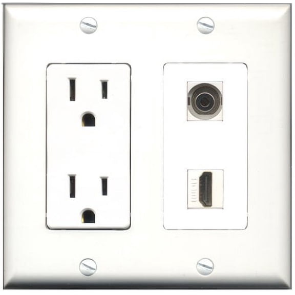 RiteAV - 15 Amp Power Outlet and 1 Port HDMI and 1 Port 3.5mm Decorative Type Wall Plate White
