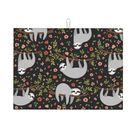 

Kitchen Drying Mat Cute Sloths Animal (1) Dish Drying Pad For Kitchen Countertop (18 X24 )