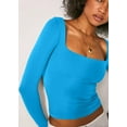 thumbnail image 2 of Women's Sexy Long Sleeve Square Neck Tops Slim Fitted Double Lined Basic Shirts, 2 of 3