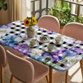 thumbnail image 3 of Spring Flowers Table Cloths for 5 Foot Rectangle Tables, Watercolor Blossom Floral Black Plaid Patio Waterproof Elastic Fitted Tablecloths, Washable Rectangular Table Cover for Camping, 3 of 8