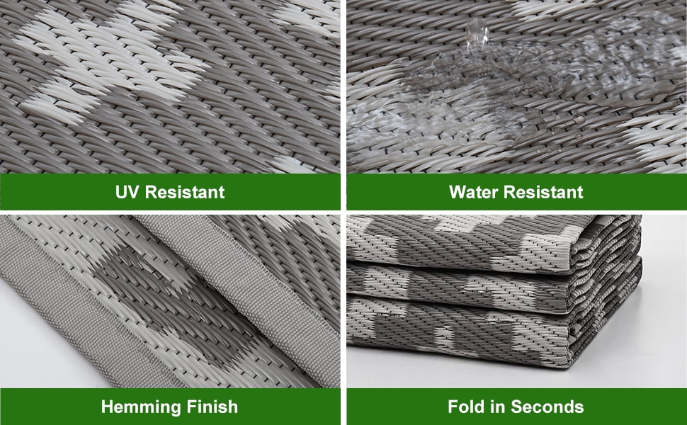 Outdoor Plastic Waterproof Rug 5'x 8' for Patio, Porch, Deck, Backyard, Balcony, Reversible