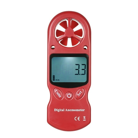 Andoer 8 in 1 Handheld Digital Anemometer Wind Speed/Temperature/Humidity/Wind Chill/Heat Index/Dew Point/Barometric Pressure/Altitude Meter with LCD Backlight--Red