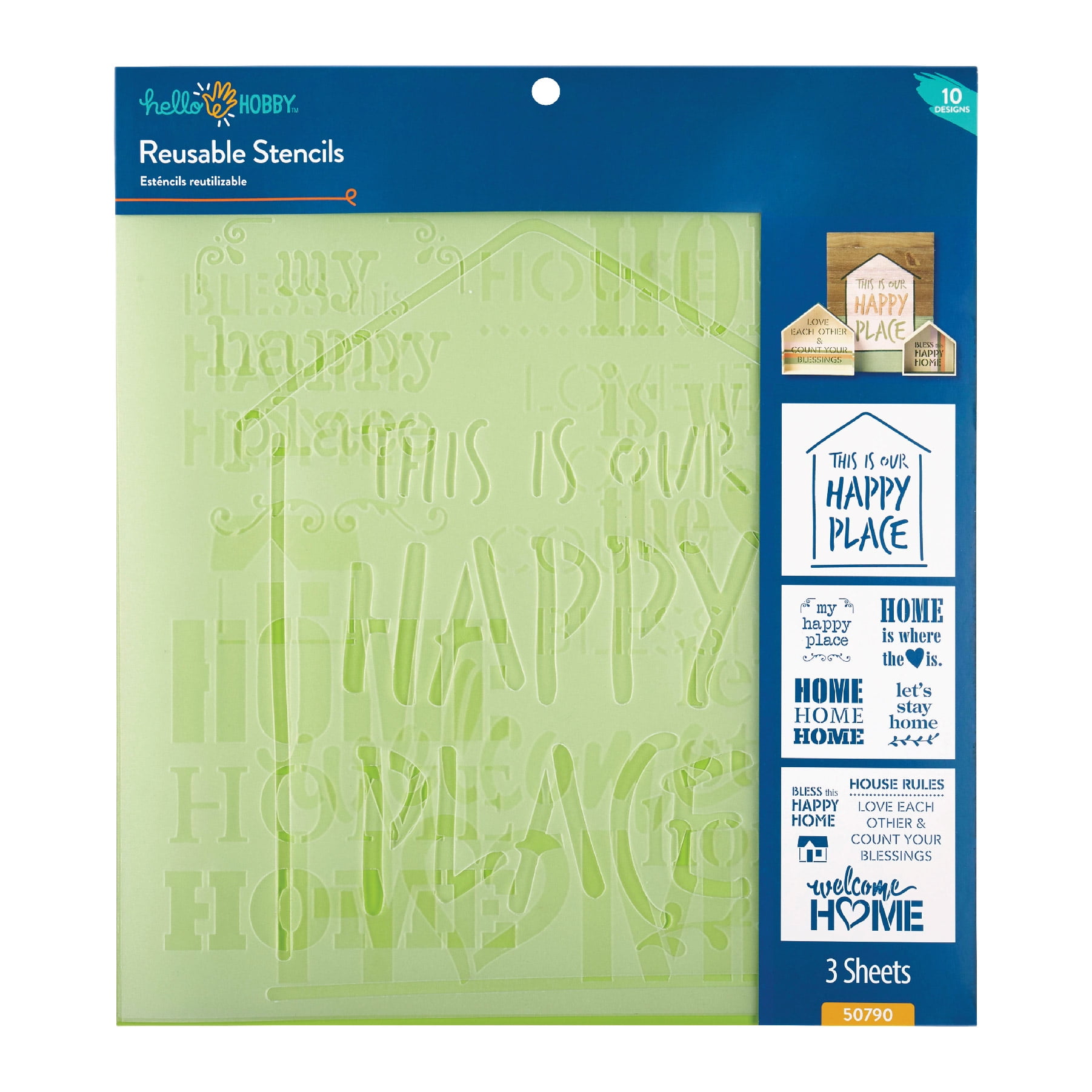 Hello Hobby Plastic Stencil Set, 12" x 12", 3 Piece, Home
