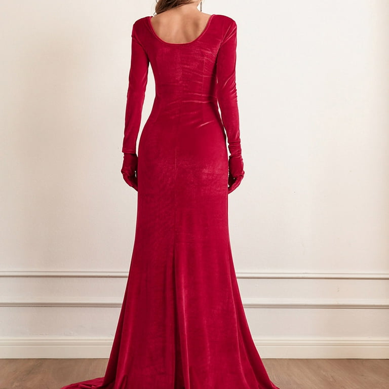 Hfyihgf Womens Long Sleeve Split Thigh Maxi Dress Sweetheart Neckline  Velvet Cocktail Party Dresses Evening Ball Gowns with Glove(Red,L) -  Walmart.com