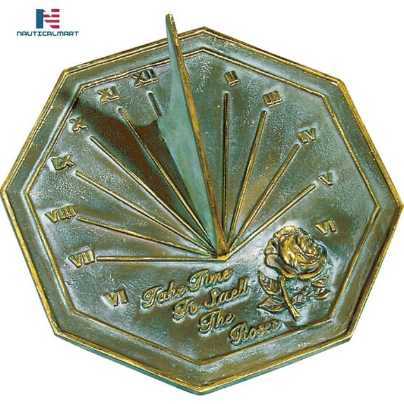 NAUTICALMART Rose Sundial, Solid Brass with Verdigris Highlights, 8.5-Inch Diameter