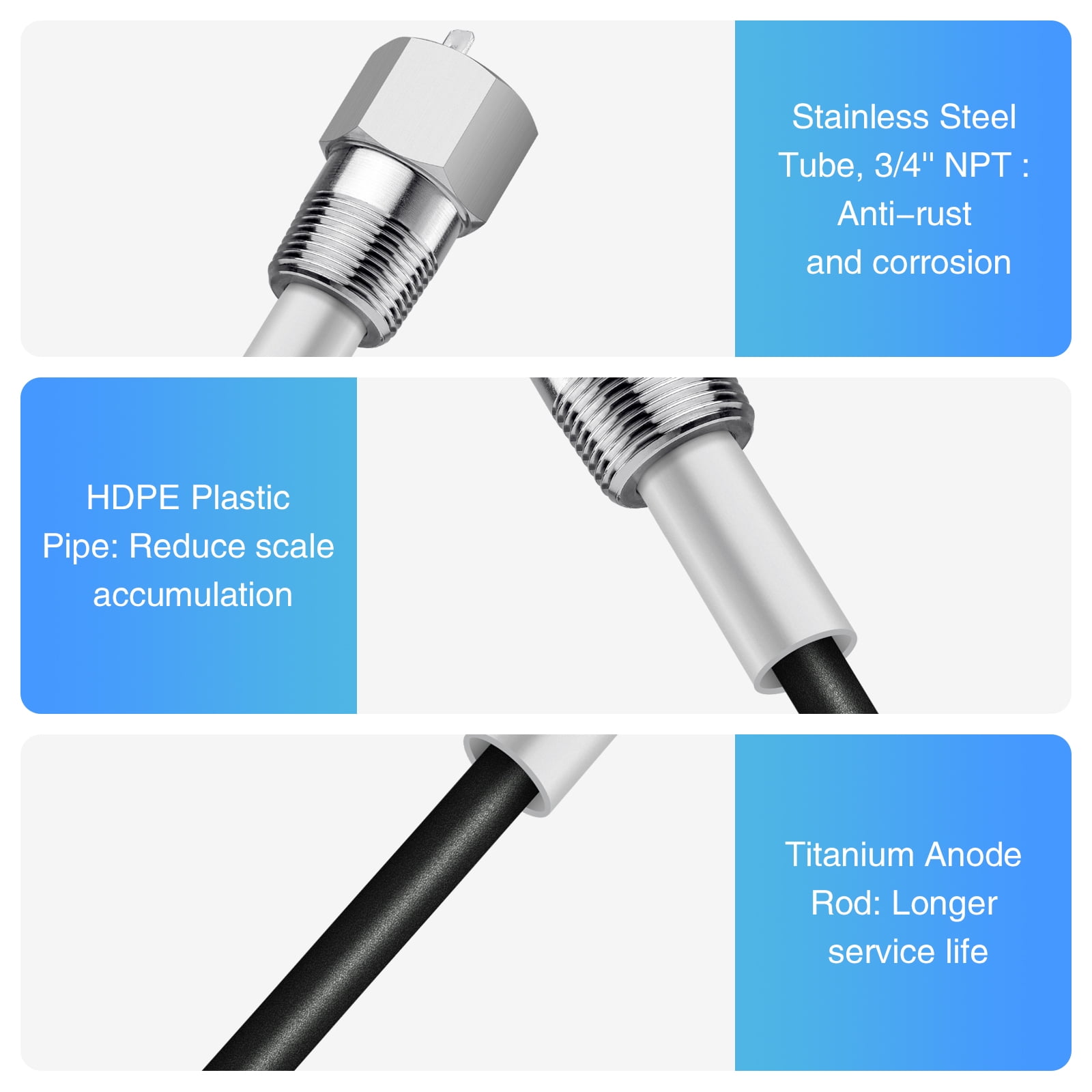 Briidea Water Heater Anode Rod Made of Titanium,  Anti-Rust and Corrosion, Reduce Limescale