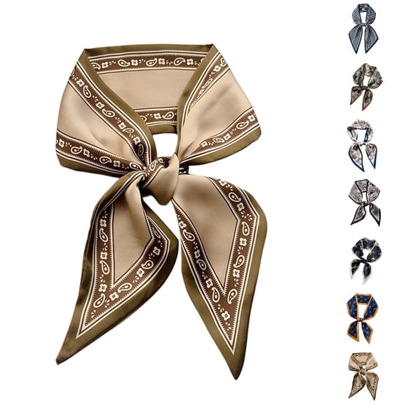 UJNDER Womens Elegant French Style Cashew Floral Satin Silk-like Scarf with Band Tie for Versatile Styling and Hair Decoration Neck Scarf for Women,04_Coffee,One Size
