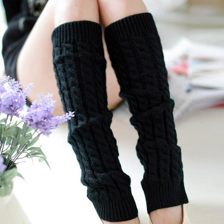 

XINKAIRUN Socks Fashion Women Winter Warm Leg Warmers Knitted Crochet Long Socks Black Black