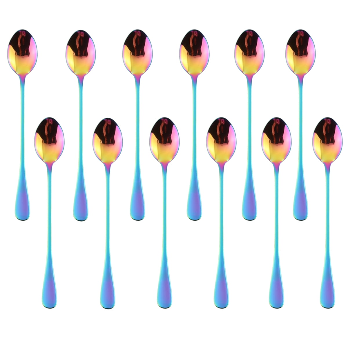 Rainbow Long Handle Spoon, MDEALY 7.5” Stainless Steel Ellipse Style Mixing Spoon, Coffee Ice